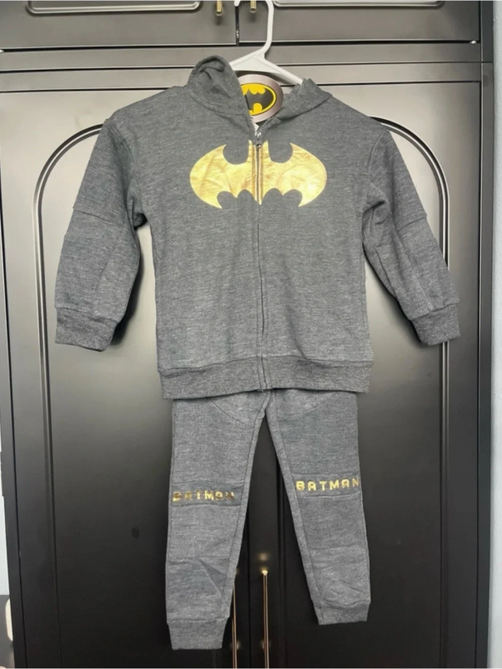 Batman Gray Hoodie & Jogger Set with Gold Logo